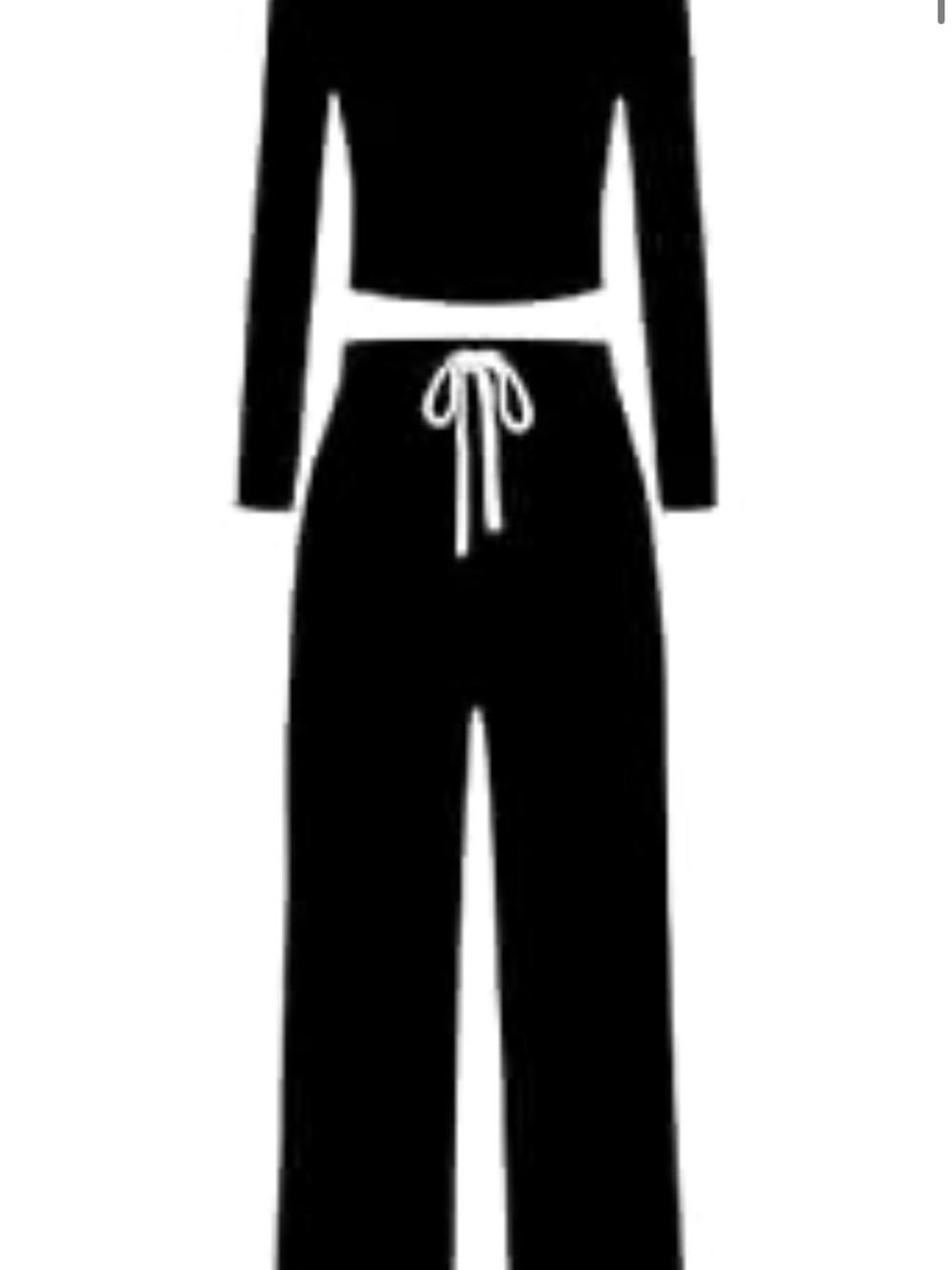 Two Piece Set: Black Cotton Cropped Tee and Wide Leg Pants
